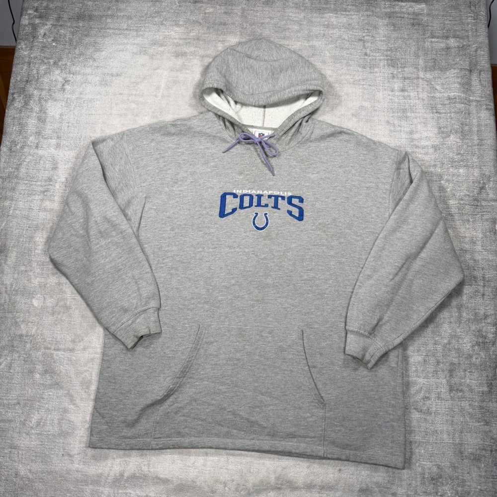 Indianapolis Colts Sweatshirt Mens 2XL Gray Vintage Y2K Embroidered Hoodie NFL